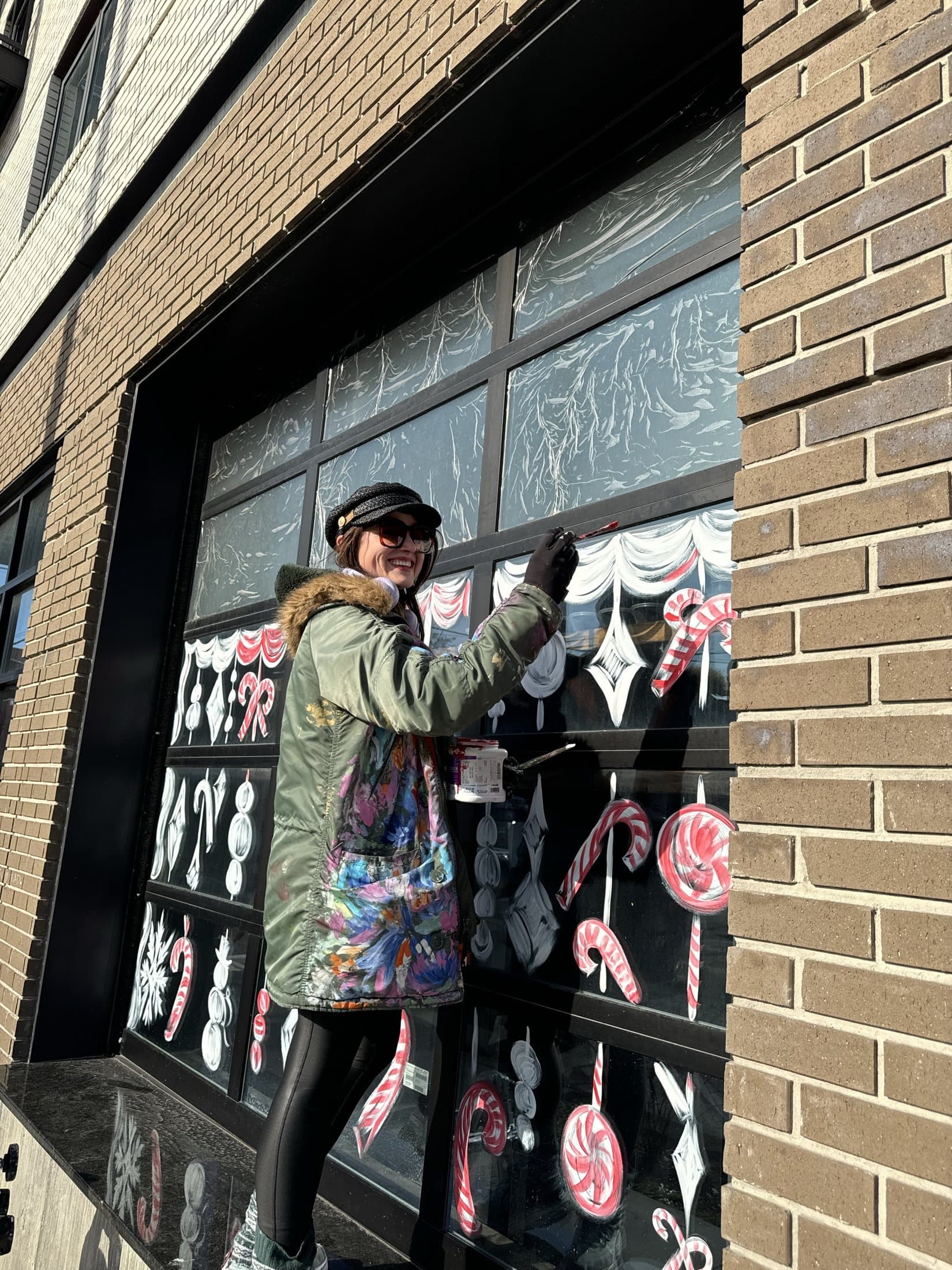 It all happens on a ladder, in the cold, in December