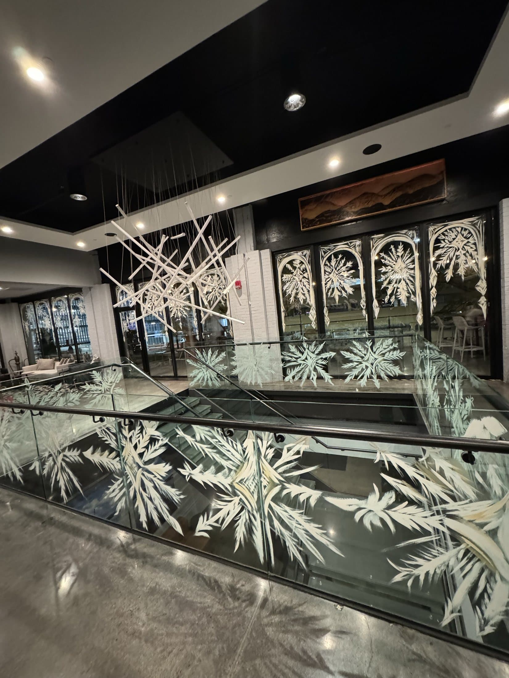 Snowflakes running the length of the interior